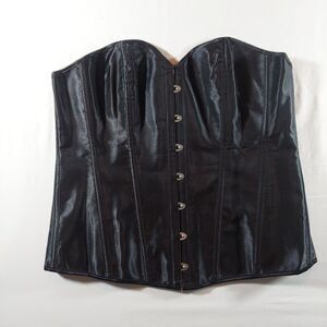 Bustier Strapless Satin with Boning Front Close- Lace Up Black Silver 3X